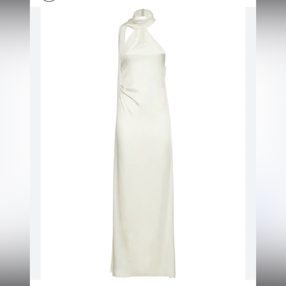 JONATHAN SIMKHAI Vittoria Gown Dress Ivory Satin Halter Neck Open Back NWT